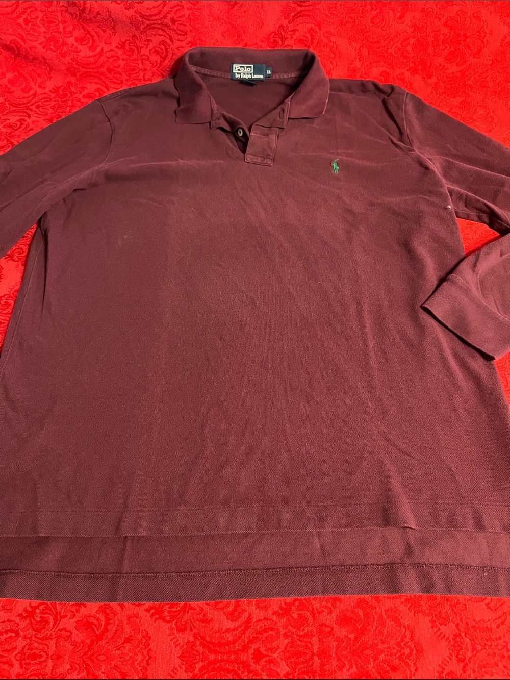 Polo Ralph Lauren Men’s XL Burgundy Long Sleeve Pique Polo Shirt Pony Logo